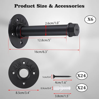 BTSKY 6 Pack Clothes Rack with Screws, 6 Inch Metal Industrial Pipe Clothes Bars - Image 3