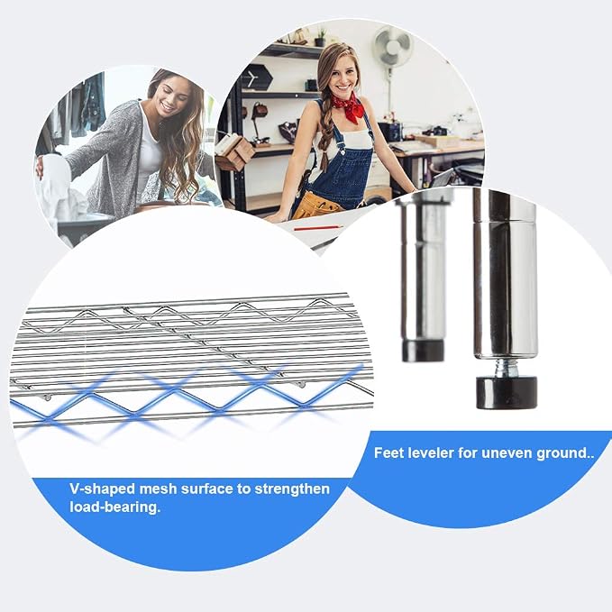 BestOffice Adjustable Wire Shelving Storage Shelves Heavy Duty Shelving Unit - Image 6