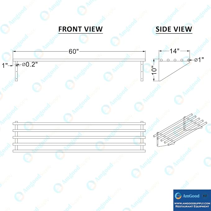 AmGood 14 in. x 60 in. NSF Stainless Steel Tubular Wall Shelf | Heavy-Duty - Image 5