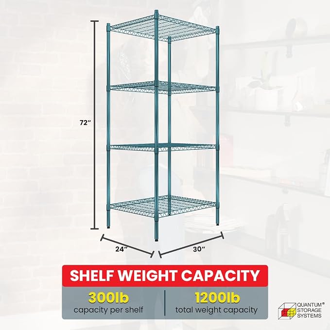 Quantum Storage Systems RWR72-2430LDP Adjustable Wire Green Epoxy 4 Shelves 72" - Image 3