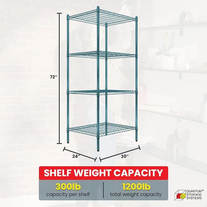 Quantum Storage Systems RWR72-2430LDP Adjustable Wire Green Epoxy 4 Shelves 72" - Image 3