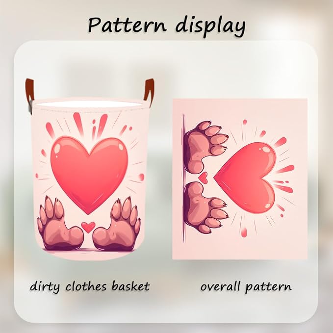 Laundry Baskets 15.7x19.7 Inch Large Paw Print Heart Design Collapsible Laundry - Image 5