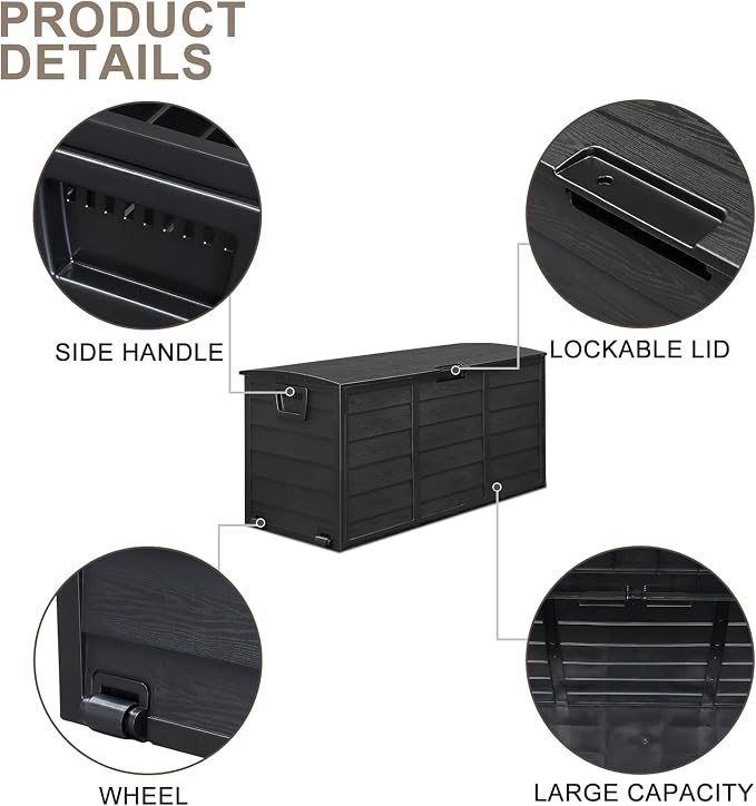 Deck Box, 75 Gallon Waterproof Resin Outdoor Storage Box - Image 8