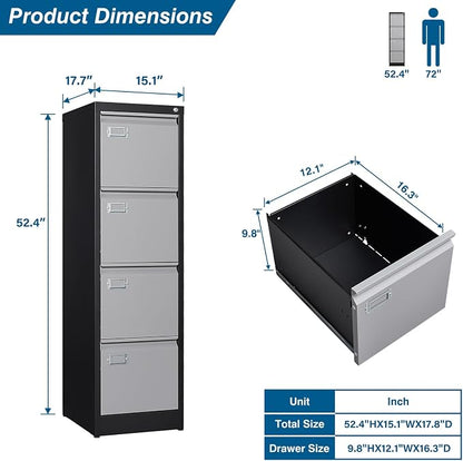 4 Drawer File Cabinet, Vertical Filing Cabinets - Image 3