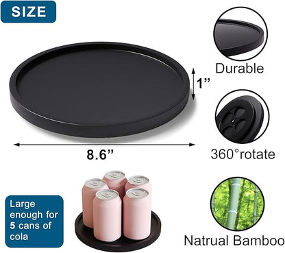 Lazy Susan Organizer for Kitchen, Bamboo Turntable for Cabinet, Small（Black） - Image 6