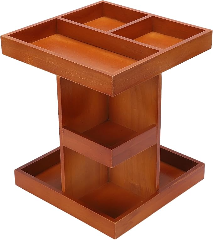 360 Rotating Makeup Organizer Wooden Cosmetic Storage Carousel - Image 5