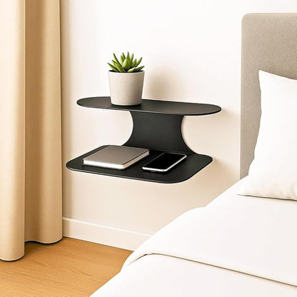Simple Metal Floating Nightstands Set of 2, Wall Mounted Black Bedside Shelf - Image 4