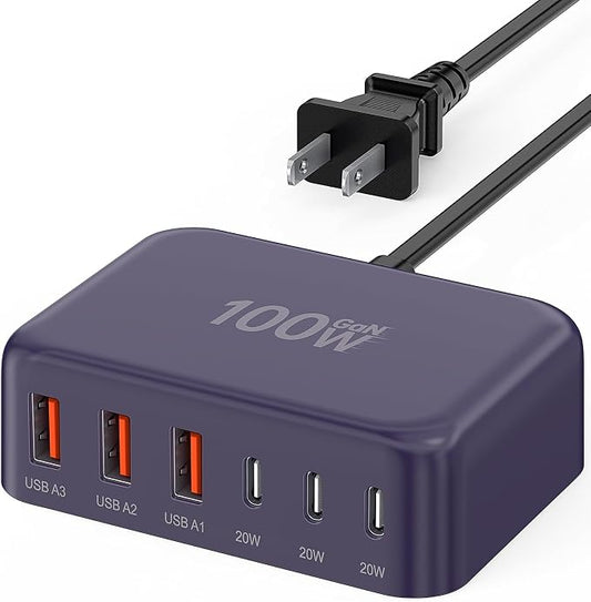 USB C Fast Charger, 100W GaN 6 Port Type C Charging Station Hub Block Cube by BREEKET