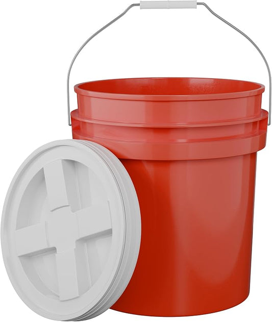 5-Gallon Red Bucket Pail with Gamma Seal Screw on Airtight Lid, Metal Handles by EconoHome