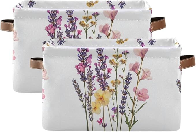 Pressed Wildflowers with Lavender Storage Bins Box Foldable Shelf Basket by Unknown