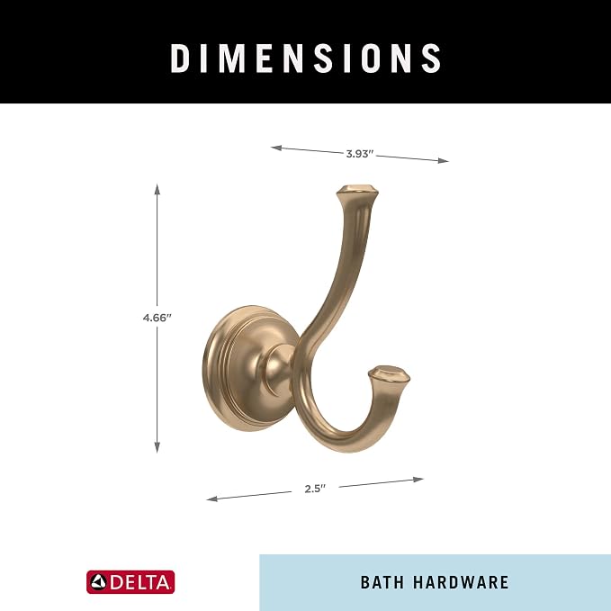 Delta Double Towel Hook for Bathroom or Kitchen| Champagne Bronze | Cassidy - Image 8
