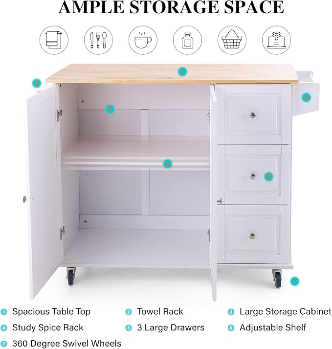 PHI VILLA Kitchen Island on Wheels Portable Kitchen Cart - Image 8