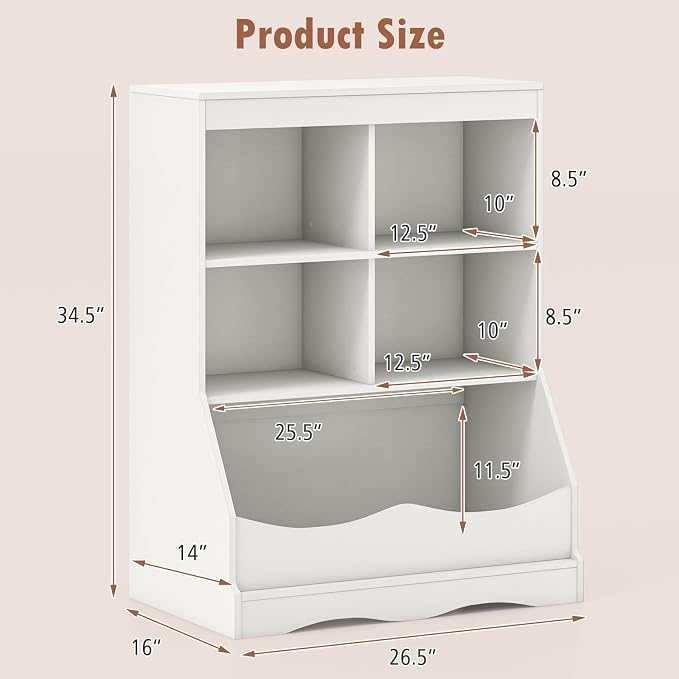Storage Organizer, Small Bookcase w/ 4 Open Cubes & 1 Bottom Compartment - Image 3