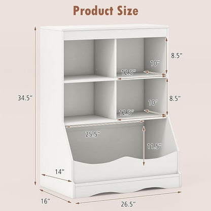Storage Organizer, Small Bookcase w/ 4 Open Cubes & 1 Bottom Compartment - Image 3