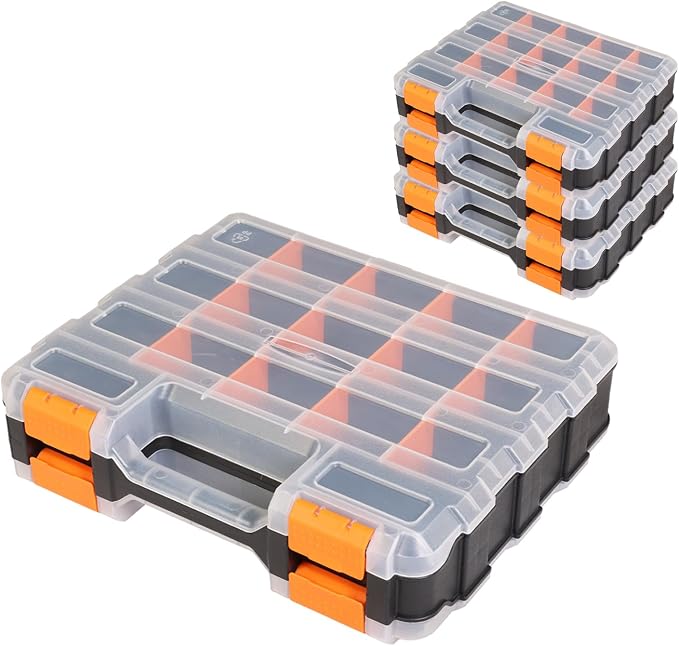 Jack Boss Tool Box with Transparent Lid, Double Side 34-Compartments Organizer by JACKBOSS
