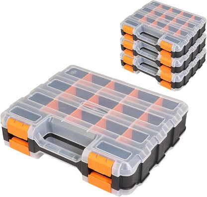 Jack Boss Tool Box with Transparent Lid, Double Side 34-Compartments Organizer by JACKBOSS