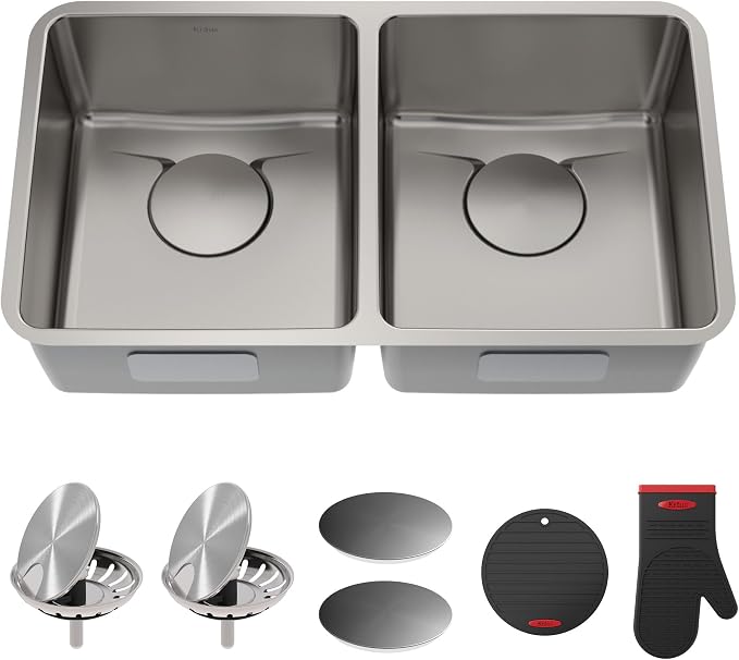 KRAUS Dex 33-Inch Undermount 50/50 Double Bowl TRU16 Gauge Stainless Steel by KRAUS