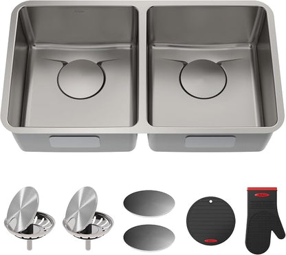 KRAUS Dex 33-Inch Undermount 50/50 Double Bowl TRU16 Gauge Stainless Steel by KRAUS