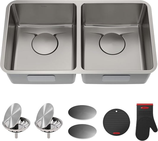 KRAUS Dex 33-Inch Undermount 50/50 Double Bowl TRU16 Gauge Stainless Steel by KRAUS