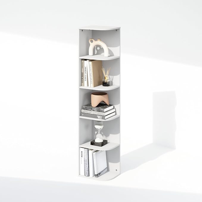 Furinno Reed Corner Shelf, 5-Tier Corner Bookshelf, Book Shelf, Corner Shelves - Image 5