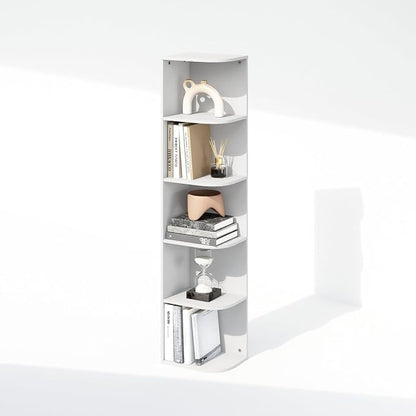 Furinno Reed Corner Shelf, 5-Tier Corner Bookshelf, Book Shelf, Corner Shelves - Image 5