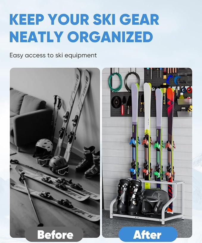 Ski Storage Rack for Garage — Freestanding Ski Holder for 4 Pair Skis, Indoor - Image 6