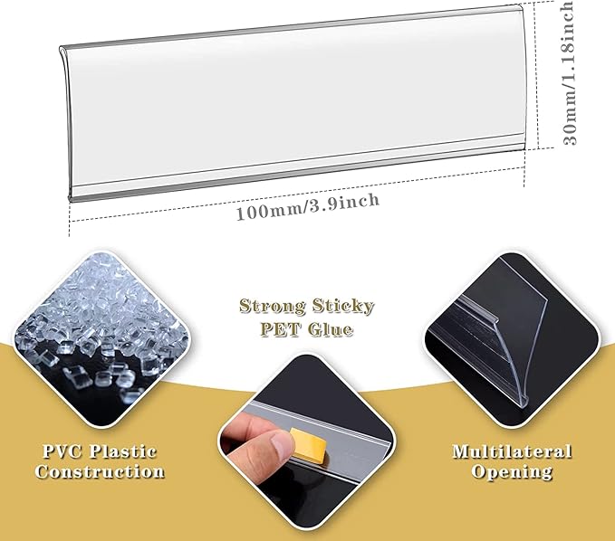 100-Pack 4" x 1" Shelf Tag Label Holders Adhesive Clear Shelf Tag Index Card - Image 2