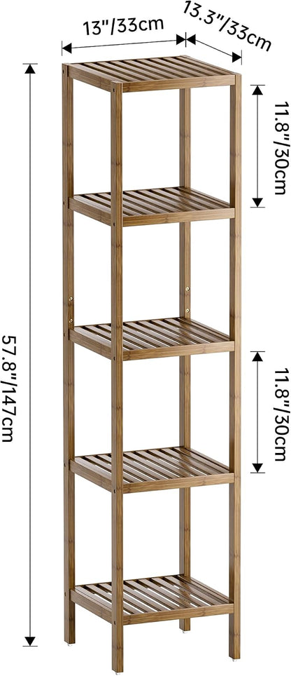 SMIBUY Bathroom Storage Shelf, 5-Tier Bamboo Rack Organizer - Image 3