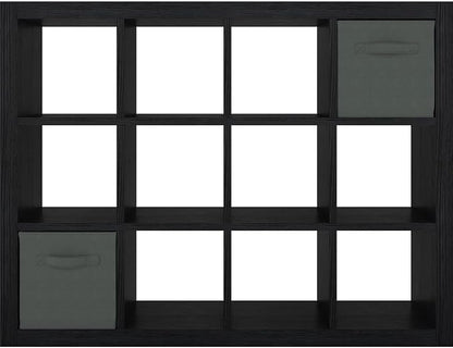 furtble Bookshelf with Storage Bin, 12-Cube Storage Organizer, Modern Wood Open - Image 8