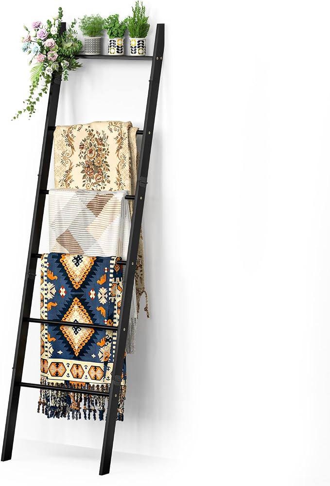 BAMBANG 6-Tier Blanket Ladder for Living Room, Blanket Quilt Ladder Rack Rustic by BAMBANG