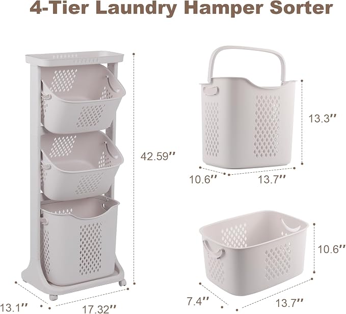 FAHKNS 3-Tier Laundry Hamper Sorter Cart - Image 2