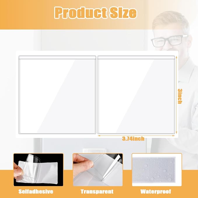 100 Packs Adhesive Label Storage Bin Pockets Clear Plastic Index Card Pockets - Image 6