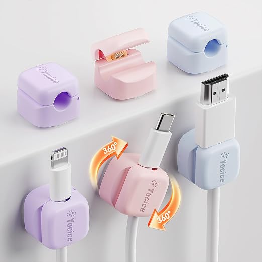 6Pack Rotatable Cord Organizer, Spring Cable Clips Desk Cable Management Cord by Yocice