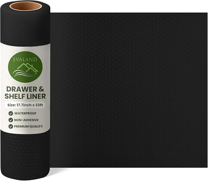 EVALAND Shelf Liners for Kitchen Cabinets Non-Adhesive 17.7" x 33 FT Black - Image 9