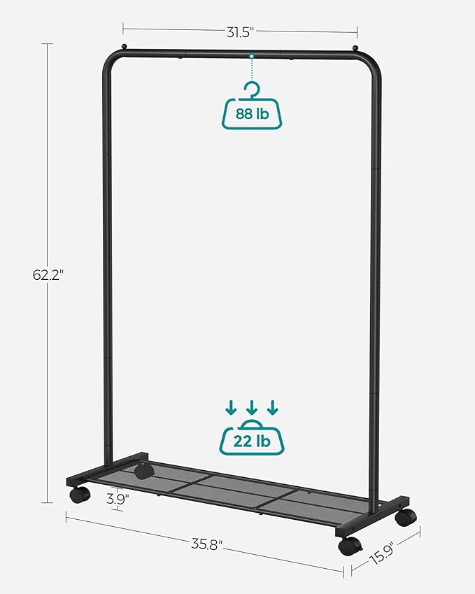 SONGMICS Clothes Rack with Wheels, Clothing Rack - Image 5