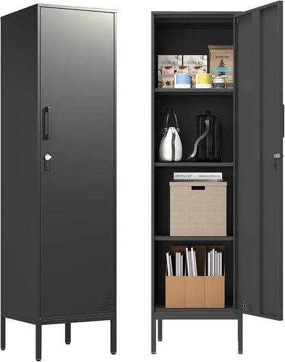 Black Metal Locker Cabinet, 59.1" Lockable Storage Locker by Home
