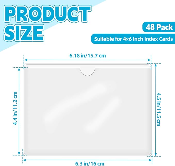 48PCS 4" x 6" Clear Self-Adhesive Business Card Pockets and Top Open | Library - Image 2
