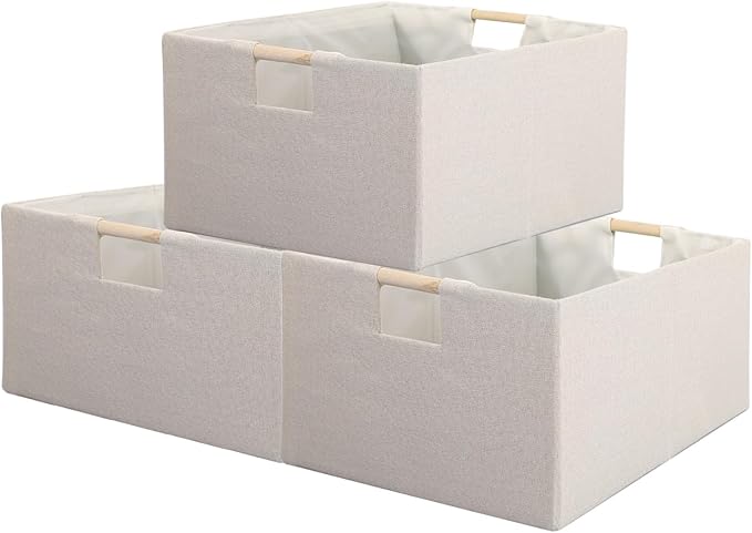 Fabric Storage Bin 3 Pack Foldable Cotton Linen Storage Basket by LaMor%C3%A9e