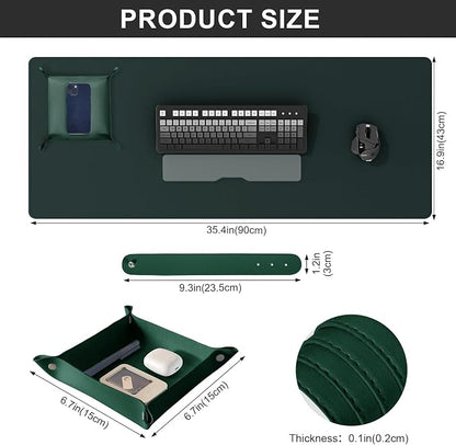 DAWNTREES Dark Green Desk Mat, Leather Desk Pad, Cork Desk Mat Protector - Image 3