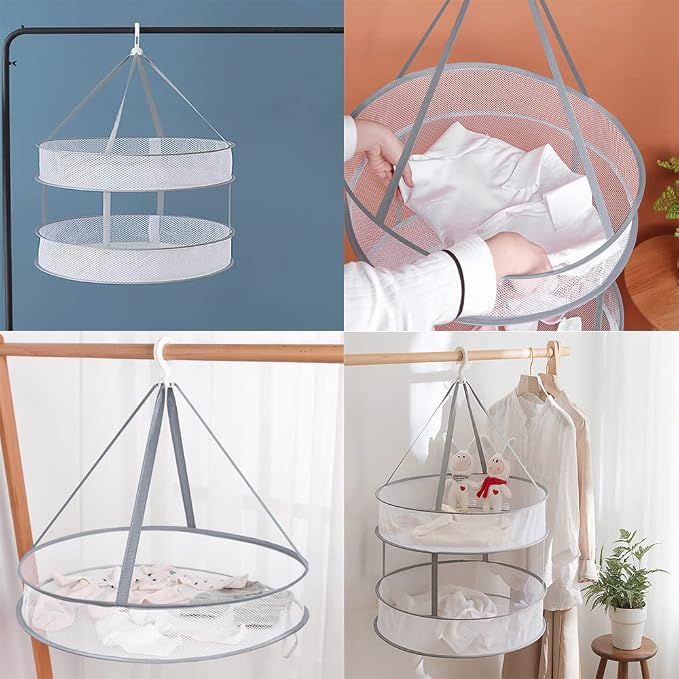 2 Pack Drying Rack Clothing Collapsible Laundry Basket 23'' Folding Hanging Dry - Image 2