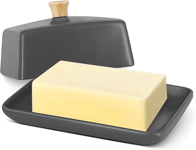 Flexzion Ceramic Gray European Butter Dish by Flexzion