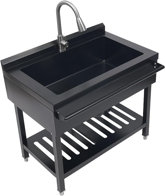Stainless Steel Utility Sink, Free Standing Single Bowl Kitchen Sink - Image 2