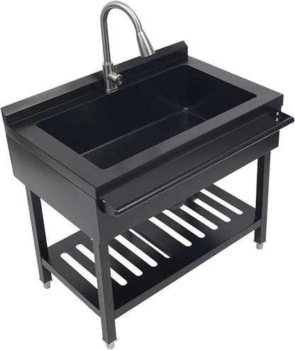 Stainless Steel Utility Sink, Free Standing Single Bowl Kitchen Sink - Image 2
