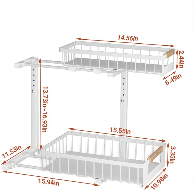 Under Sink Organizer, 2 Tier Pull Out Cabinet Organizer - Image 7
