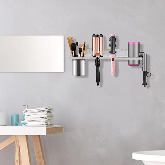 Hair Tool Organizer Wall Mounted, Sturdy Pine Wood Construction, Removable - Image 7