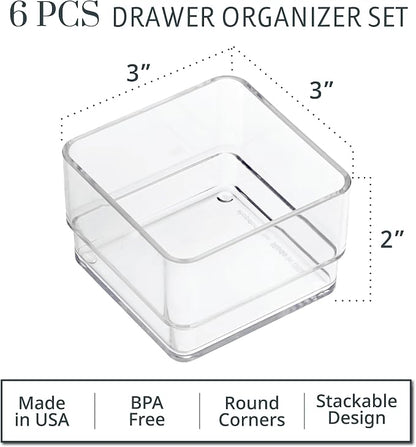STORi SimpleSort 6-Piece Stackable Clear Drawer Organizer Set | 3" x 3" x 2" - Image 2