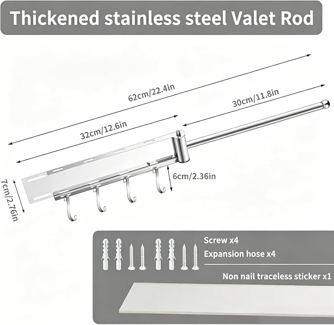 Valet Rod for Closet, Stainless Steel Extendable Daily Outfit Planning Rod - Image 6