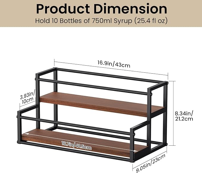 THYGIFTREE Coffee Syrup Rack Organizer 2-Tier 10 Syrup Bottles Holder Stand - Image 4