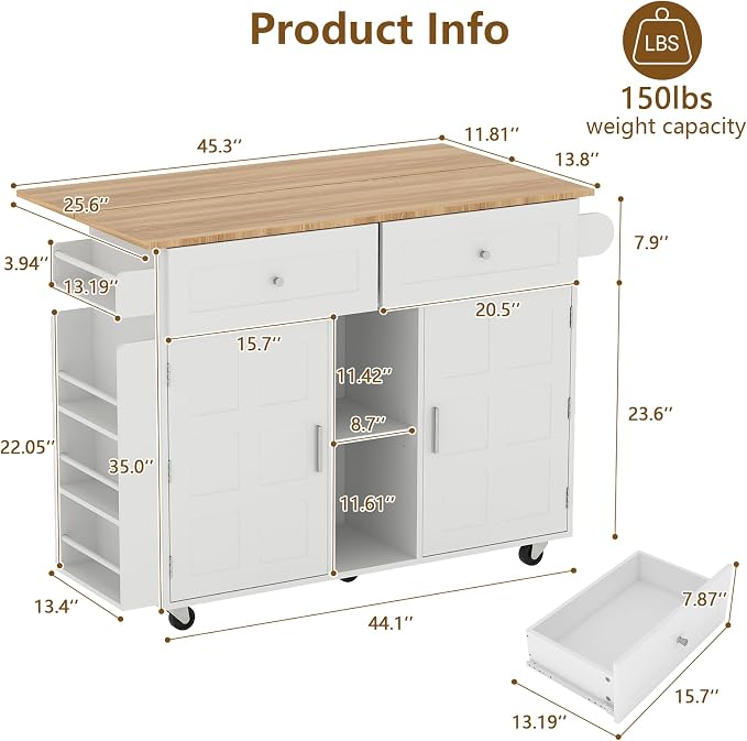 YOURLITE Kitchen Islands with Wheels, Home Bar Table with Spice Rack & with - Image 3