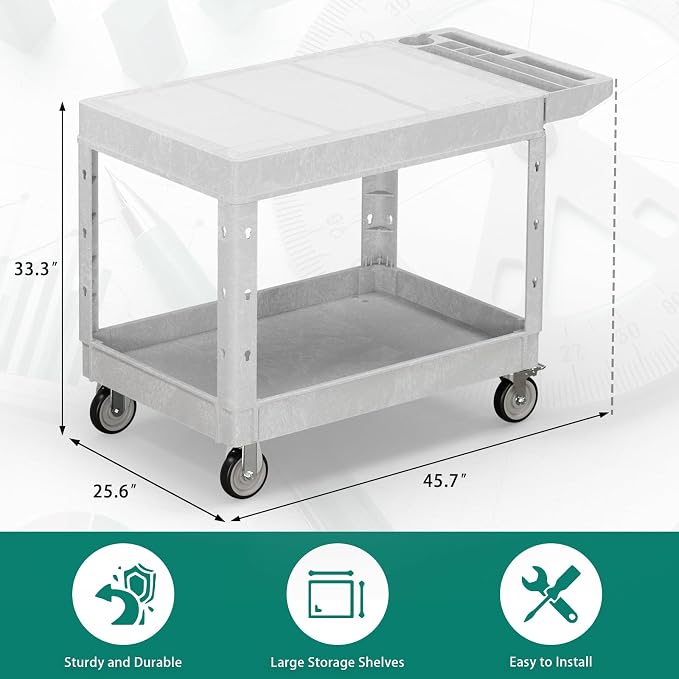 Heavy Duty Utility Rolling Tool Cart, 1000 lbs Capacity Flat Top Plastic - Image 7